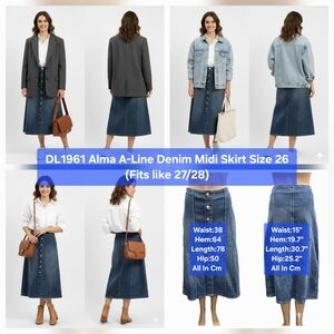 DL1961 Alma A-Line Denim Midi Skirt Size 26 (Fits like US 27/28)
